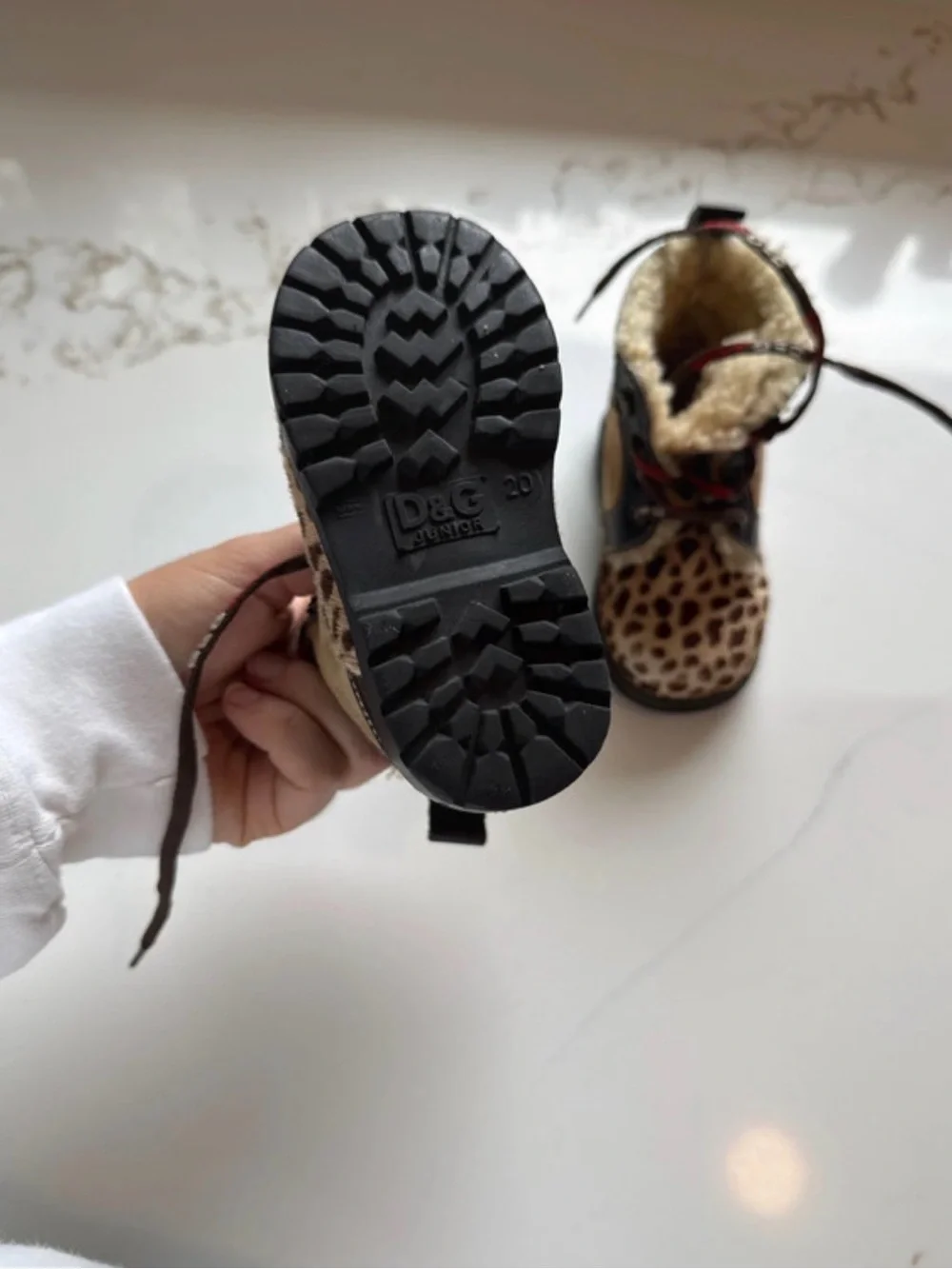 Dolce & Gabbana Leopard Print Fur-Trim Kids Boots - Black & Brown